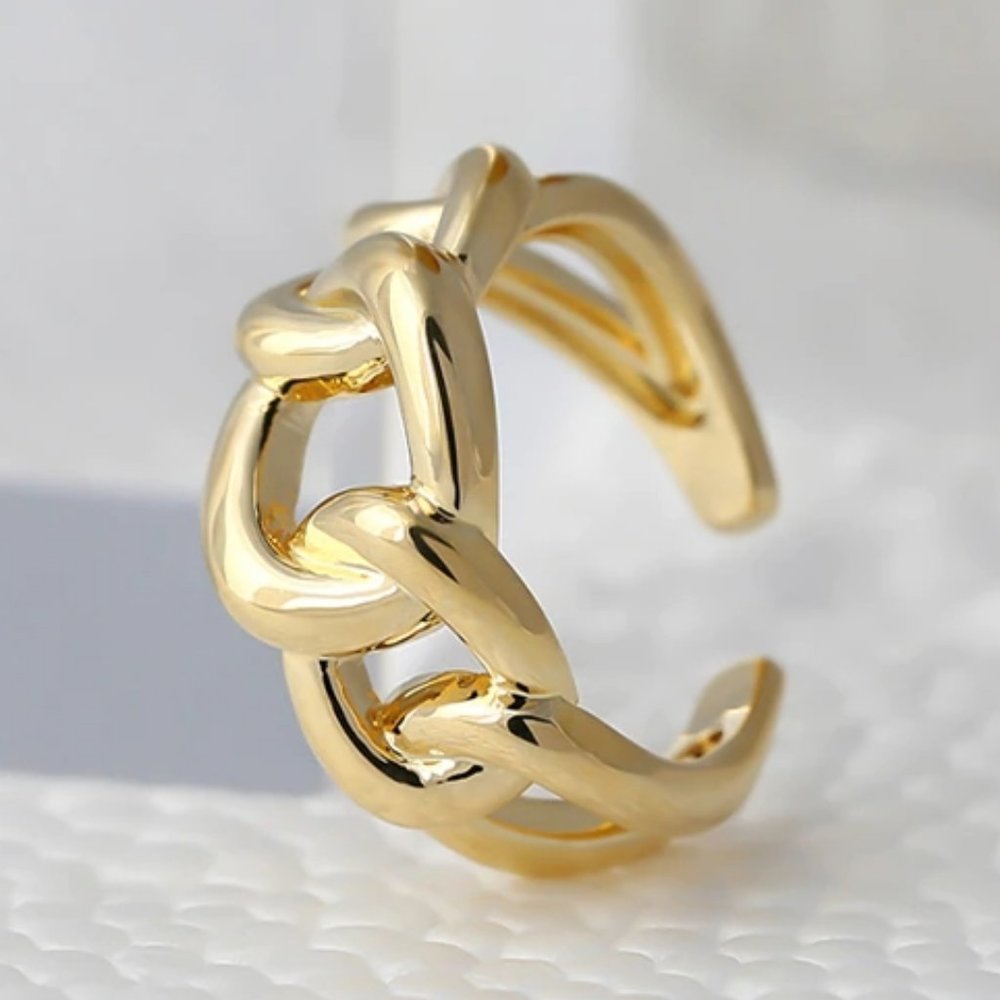 NEW 18K Gold Plated Link Chain Adjustable Ring c - Picture 3 of 5